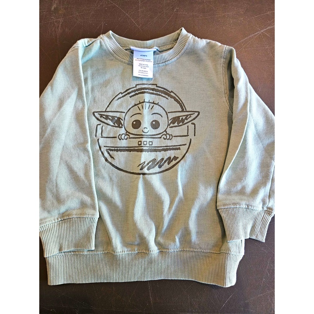 Star Wars Grogu Baby Yoda Sweatshirt Kids 4T Green The Mandalorian Pullover